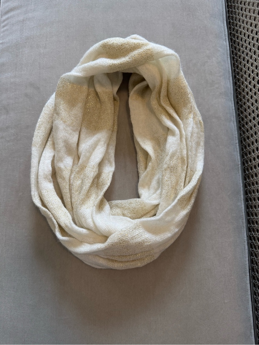 Gold shimmer and cream striped infinity scarf